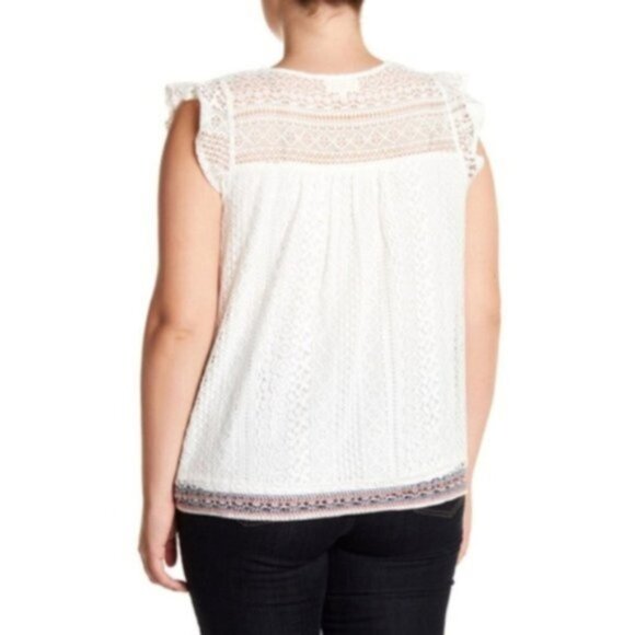 Blu Pepper Womens White Floral Embroidered Lace Cap Sleeve Blouse Plus Sz 3X New - Picture 3 of 8